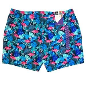 Men's Swim Trunks XX-Large Flamingo Print Blue Tropical‎ Leave Lining UPF 50 NWT